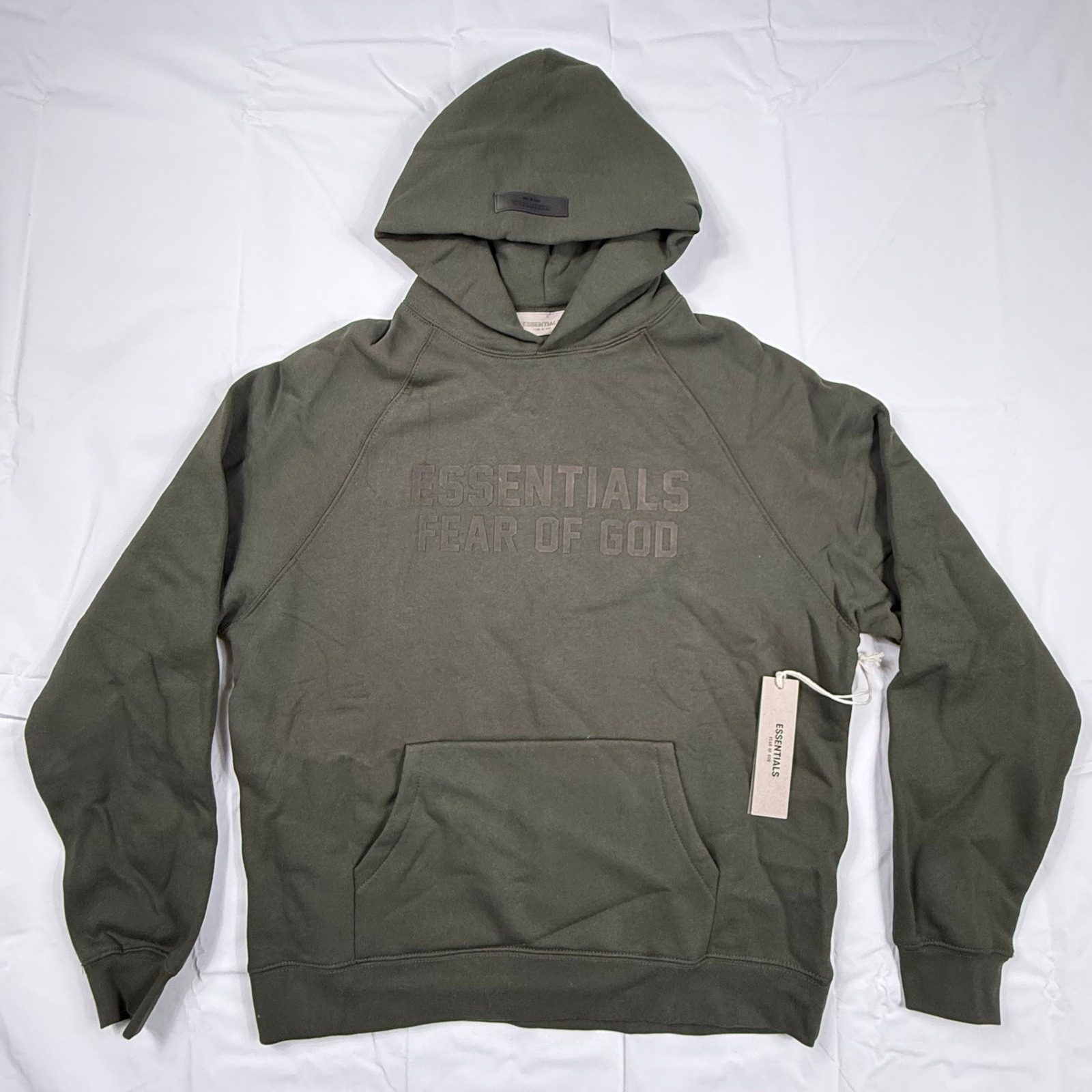 Fear Of God Essentials Hoodie Mens Small Olive Green Logo Pullover New 090233